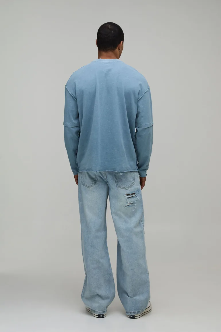 Leopard Rip & Repair Stonewash Relaxed Fit Jeans - stonewash - 1