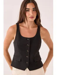 Tailored Scoop Neck Button Through Waistcoat - 1