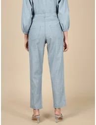 Blue Woven Cotton Pants - 3