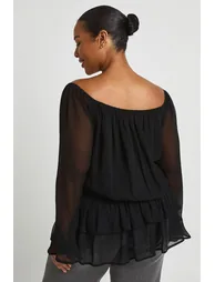 Plus Chiffon Blouson Top - black - 1
