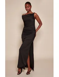 Black Slinky Twist Shoulder Detail Maxi Dress
