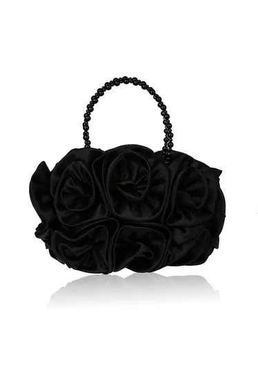 Satin Rosettes Pearl Handbag