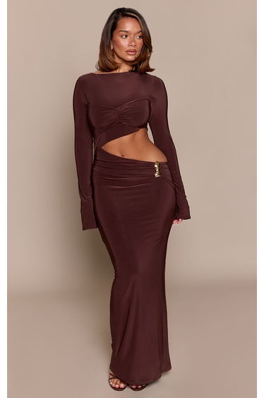 Shape Chocolate Cut Away Maxi Dress With Gold Trim product thumbnail 3