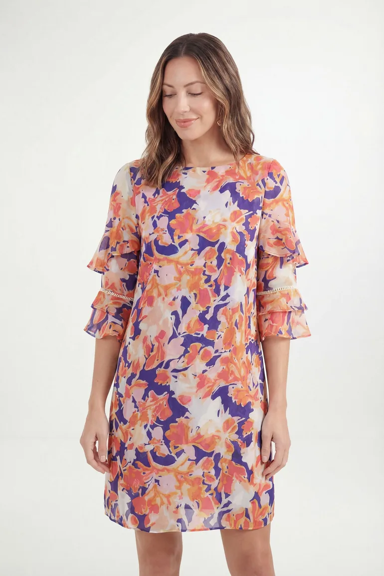 Petite Floral Burn Out Ruffle Shift Dress - 3