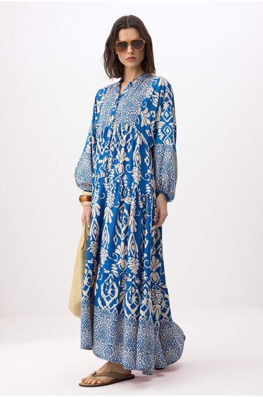 Dark Blue Unlined Ethnic Woven Dress&Jumpsuit Shally Hijab Dress