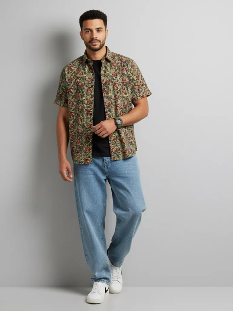 Men Green Graphic Print Casual Shirt