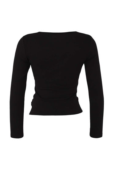 Black Fitted/Zippered Knitted Blouse product thumbnail 3