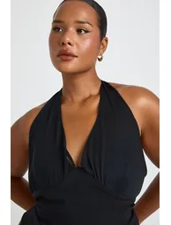 Plus Mesh Halterneck Bengaline Top - black - 3