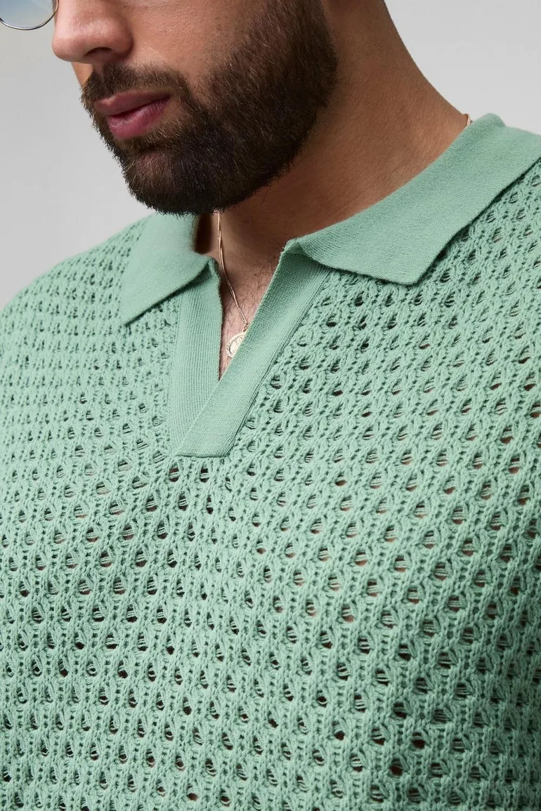 Plus Oversized Chunky Crochet V Neck T-Shirt - 2