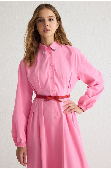 Pink Accessory Detail Belted Woven Shirt Dress product thumbnail 2