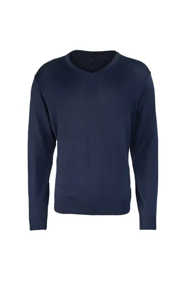 Premier Mens Knitted Cotton Acrylic V Neck Sweatshirt - Navy