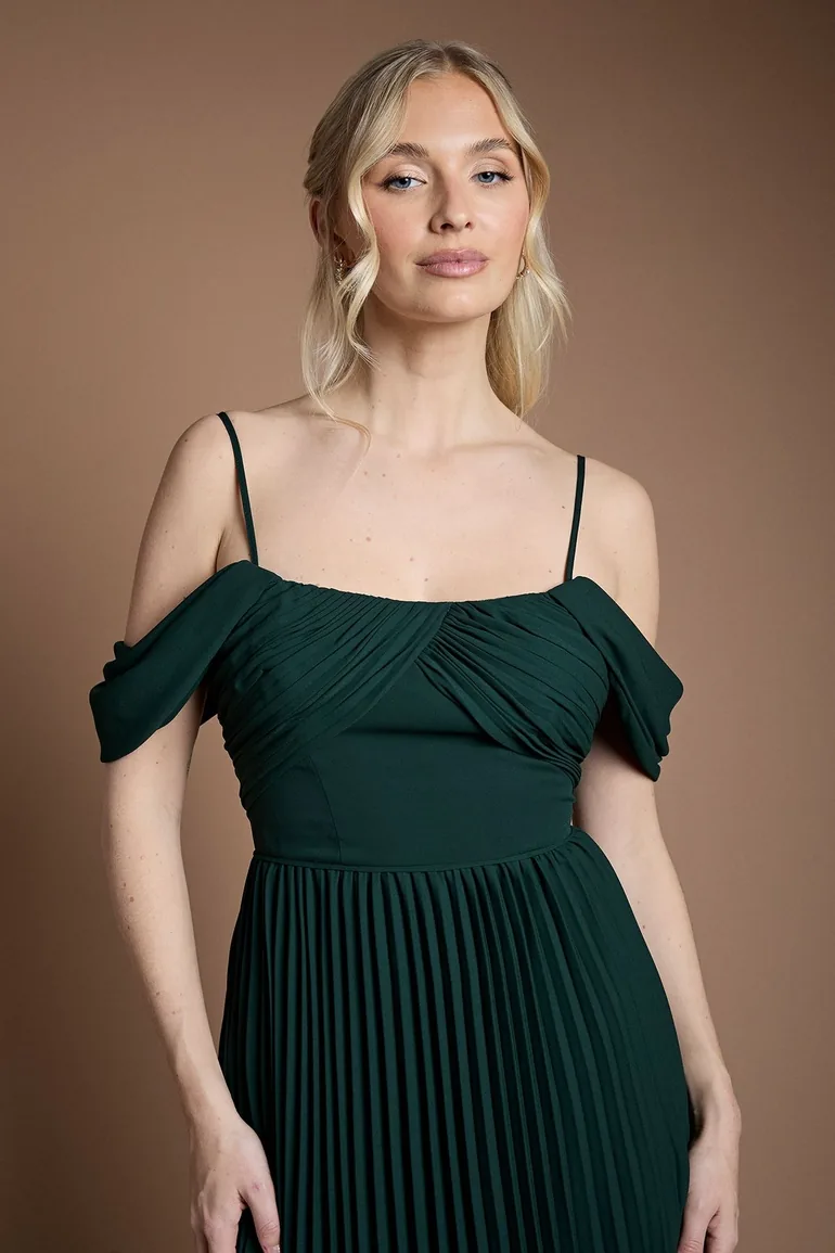 Bardot Pleated Maxi Bridesmaid Dress - 3