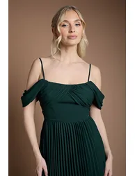 Bardot Pleated Maxi Bridesmaid Dress - 3