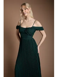 Bardot Pleated Maxi Bridesmaid Dress - 1
