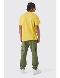 Slim Fit Elasticated Waist Woven Tab Cuffed Cargo Trousers - khaki - 1