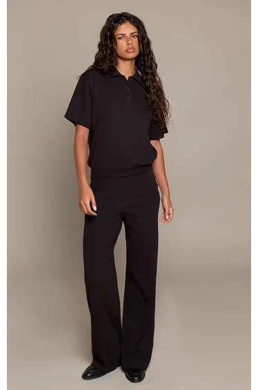 Black Ribbed Straight Leg Trouser Co-Ord