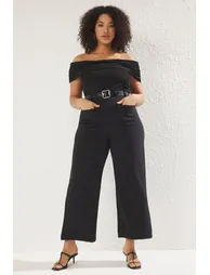Black Double Pocket Plus Size Trousers