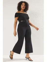 Black Double Pocket Plus Size Trousers - 1