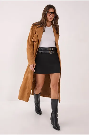 Tailored Double Belted Mini Skirt