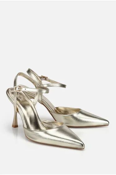 Women's gold pointed-toe ankle-strap Stiletto Heel elegant evening shoes