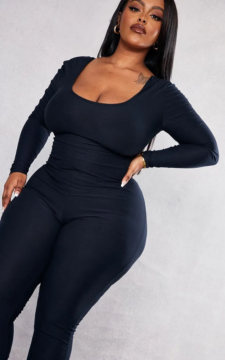 Plus Black Soft Touch Scoop Neck Jumpsuit - 2