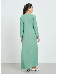Women Green Embroidered A-Line Jalabiya - 4