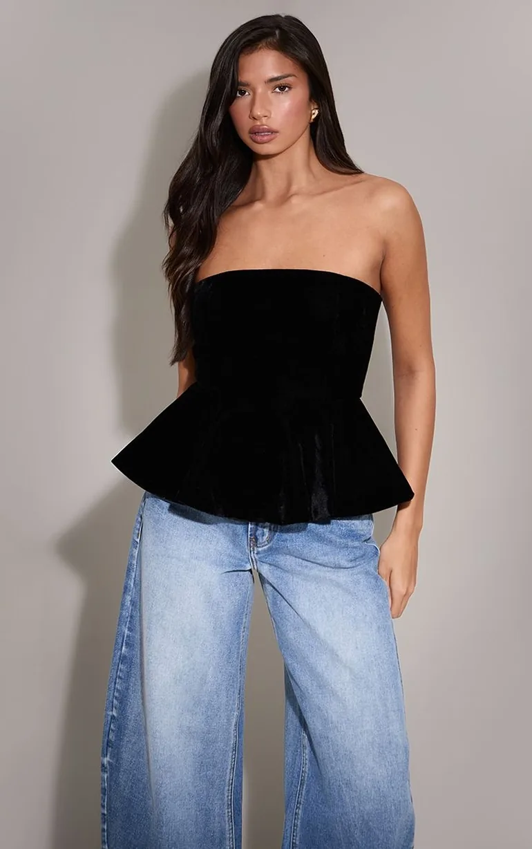 Black Velvet Peplum Bandeau - 5