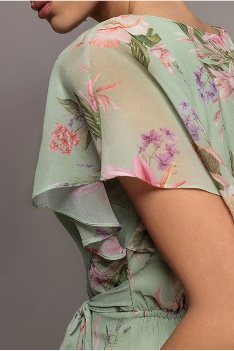 Flutter Sleeve Midaxi Wrap Dress - Sage Green by Goddiva - 6
