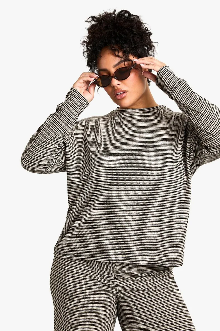 PLUS STRIPE LONG SLEEVE BUTTON DOWN TOP - black - 2