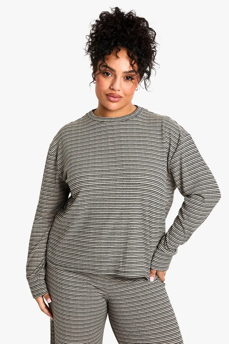 PLUS STRIPE LONG SLEEVE BUTTON DOWN TOP - black