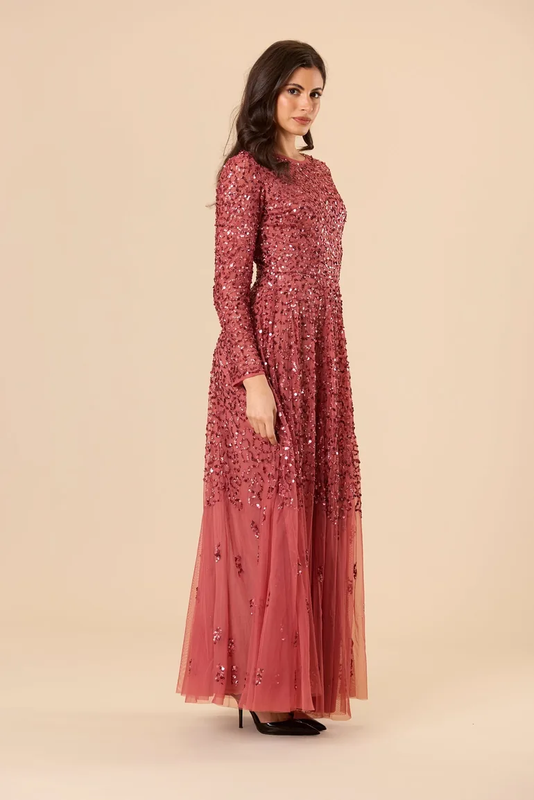 Sila Long Sleeve Embellished Maxi Dress in Auburn - 5