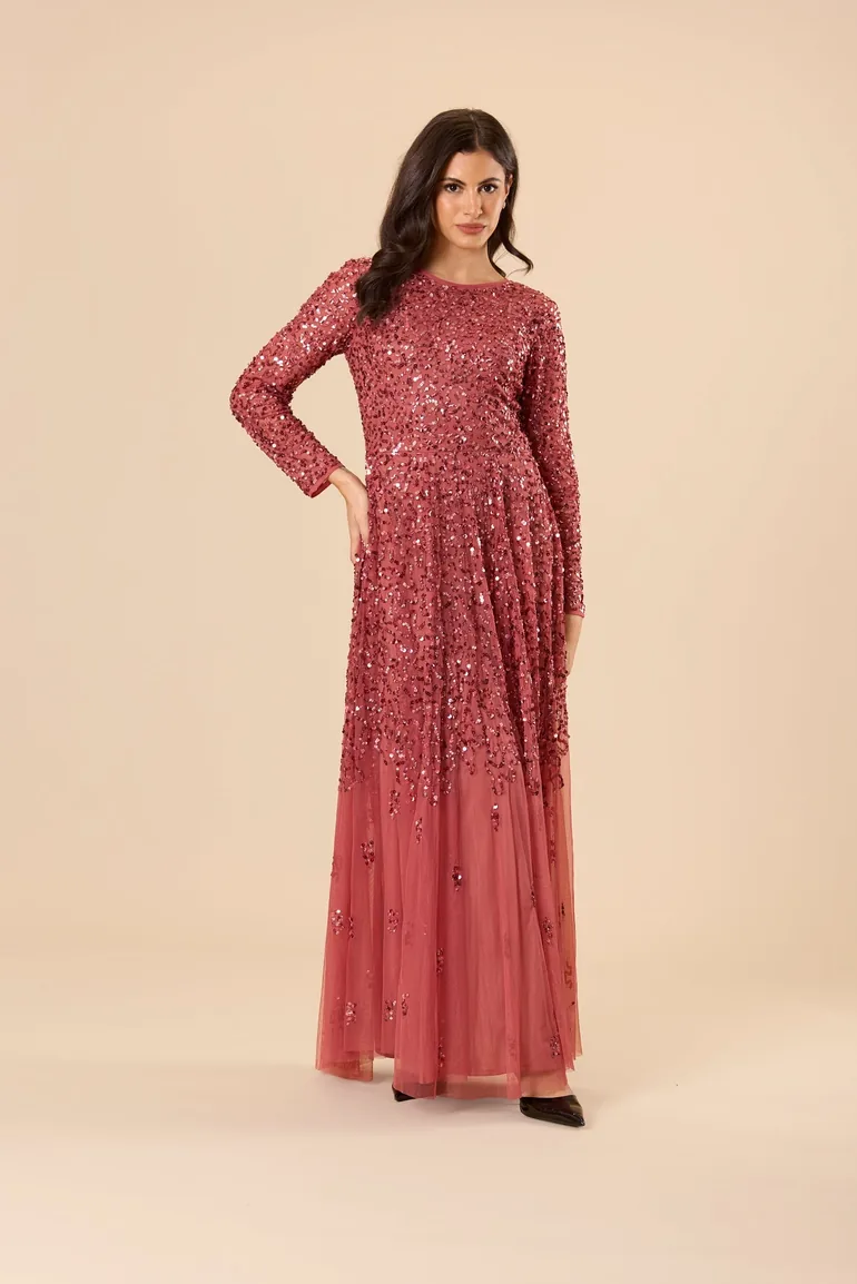 Sila Long Sleeve Embellished Maxi Dress in Auburn - 1