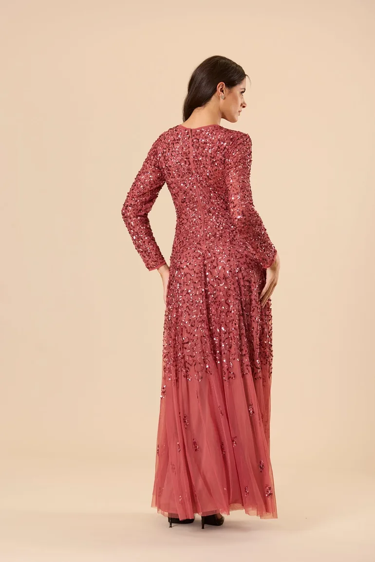 Sila Long Sleeve Embellished Maxi Dress in Auburn - 4