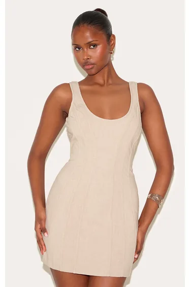Chestnut Woven Corset Detail Mini Dress
