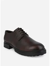 Textured Faux Leather Lace Up Oxford Shoes - 3