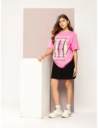 Pink Short Sleeve Printed Oversized T-Shirt - 4