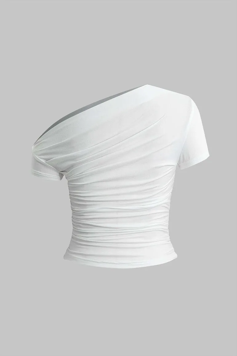 Basic Asymmetrical Ruched T-shirt - 5