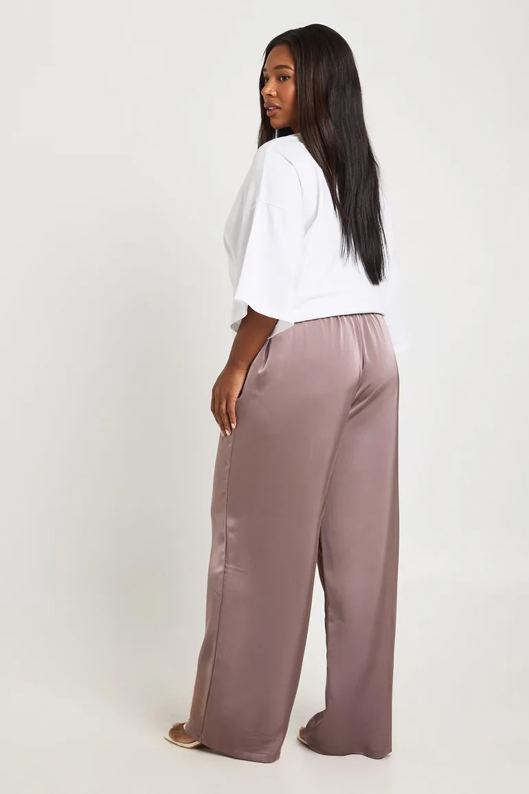 Plus Satin Wide Leg Trousers - dusty mauve - 1