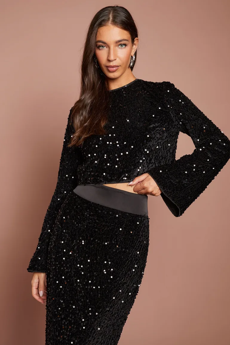 Velvet Sequin Bow Back Top - 2