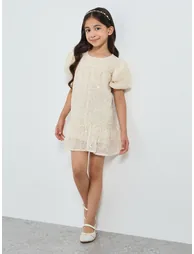 Girls Off-White Sequin A-Line Mini Dress