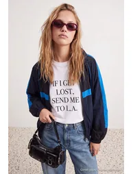 Navy Blue Oversize Color Block Summer Coat - 3