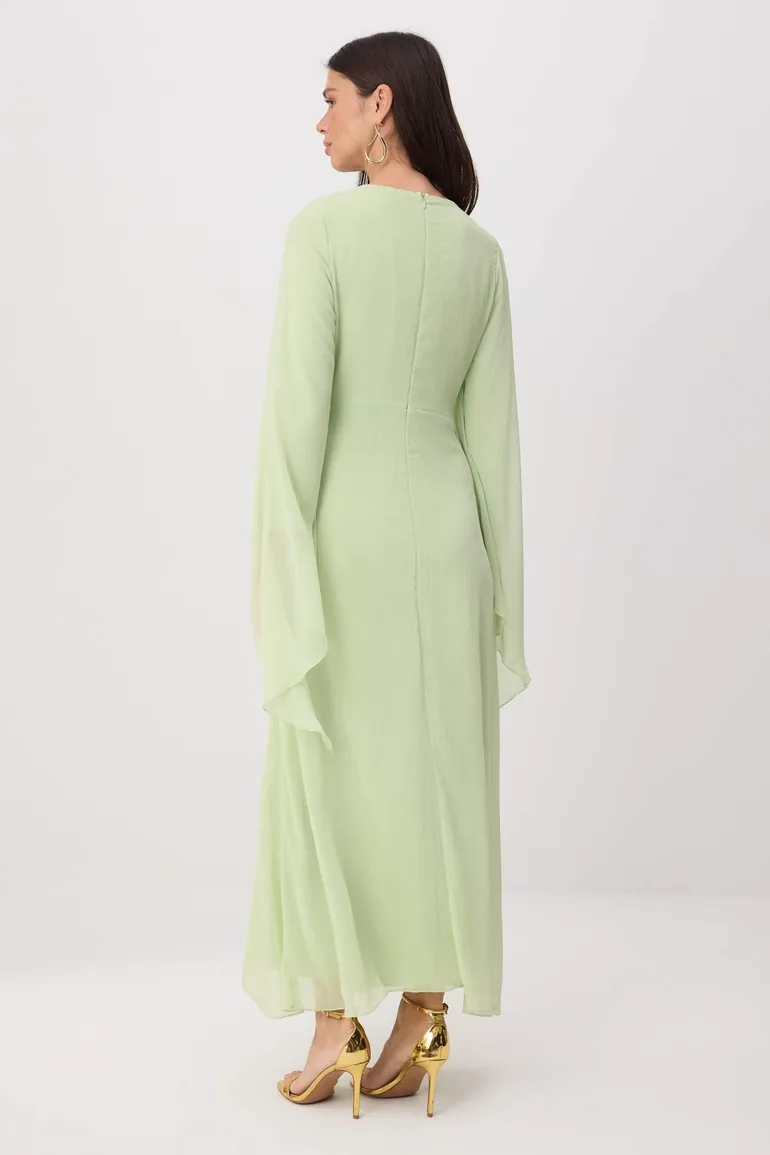 Light Green Lined Plain Weave Dress&Jumpsuit Chiffon Hijab Dress - 3