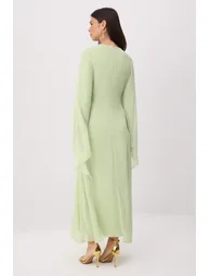 Light Green Lined Plain Weave Dress&Jumpsuit Chiffon Hijab Dress - 3