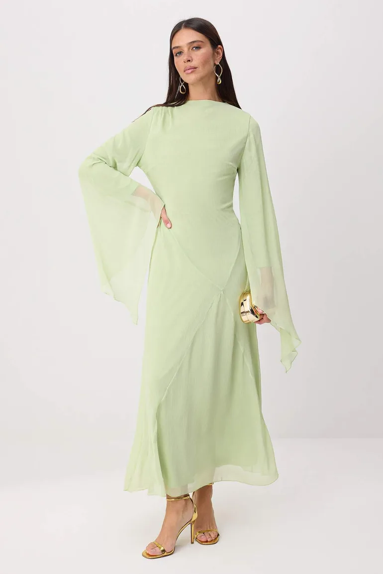 Light Green Lined Plain Weave Dress&Jumpsuit Chiffon Hijab Dress - 1