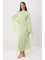 Light Green Lined Plain Weave Dress&Jumpsuit Chiffon Hijab Dress - 1