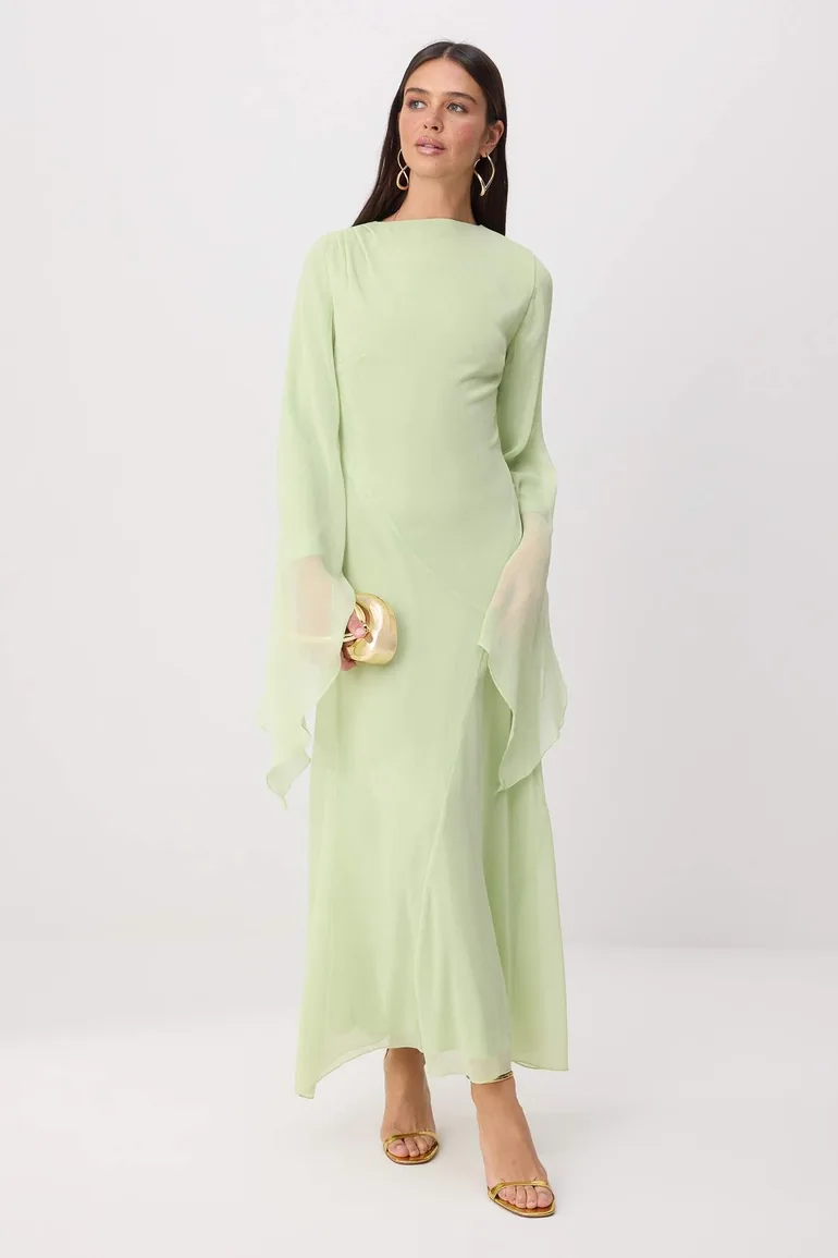 Light Green Lined Plain Weave Dress&Jumpsuit Chiffon Hijab Dress