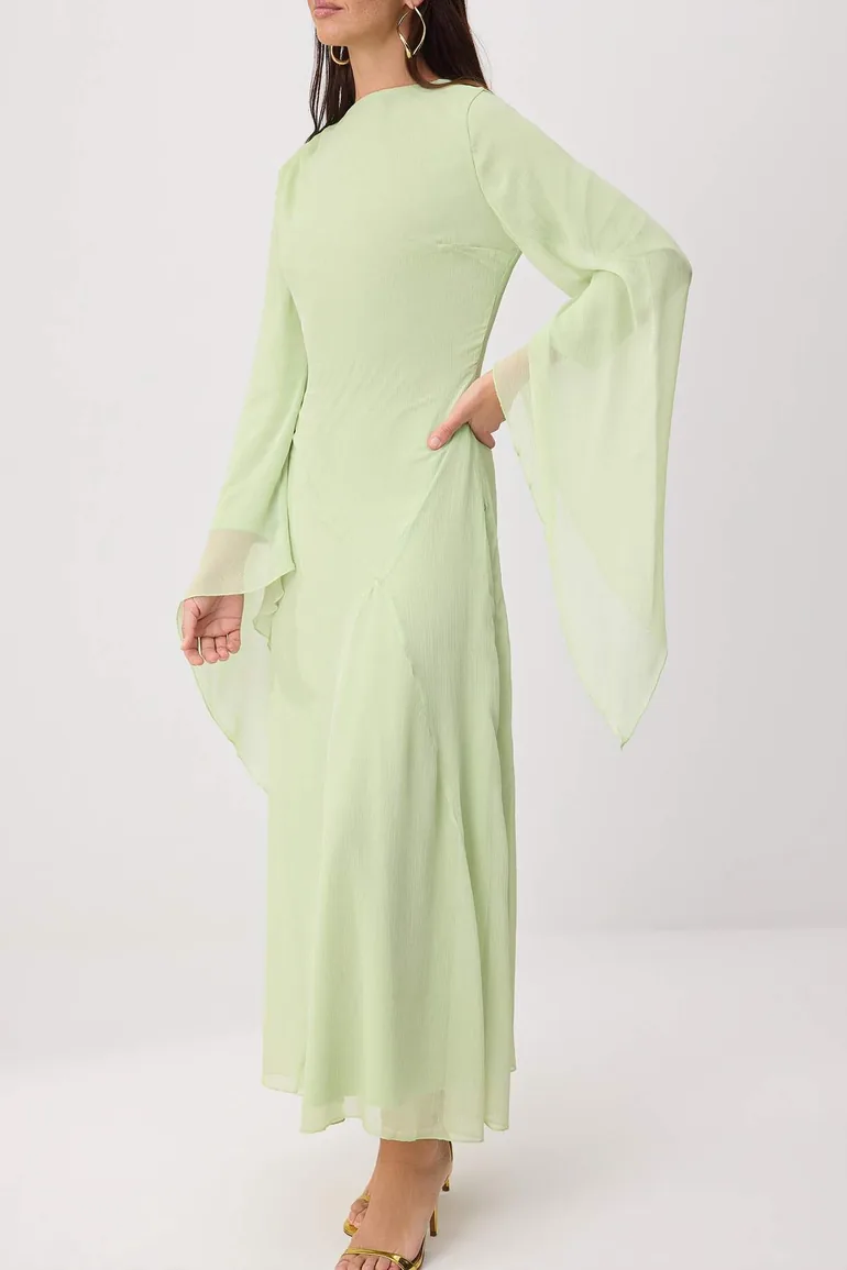 Light Green Lined Plain Weave Dress&Jumpsuit Chiffon Hijab Dress - 2