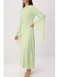 Light Green Lined Plain Weave Dress&Jumpsuit Chiffon Hijab Dress - 2