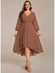 Plus Size Knee-Length Homecoming Cocktail Dresses With Long Sleeves - 4