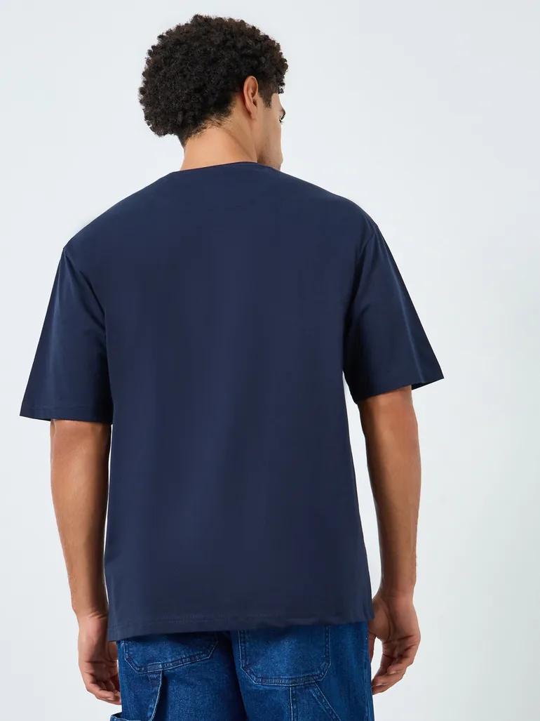 Men Navy Blue Graphic Print Oversized T-Shirt - 3